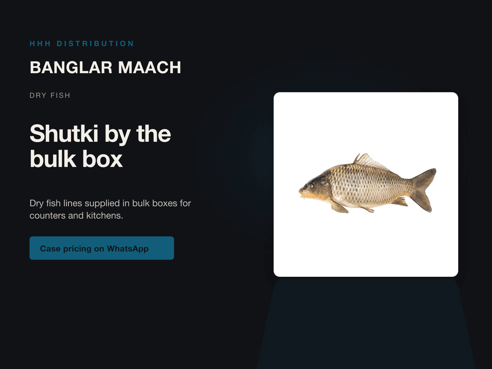 Banglar Maach dry fish bulk box on a wholesale supply banner